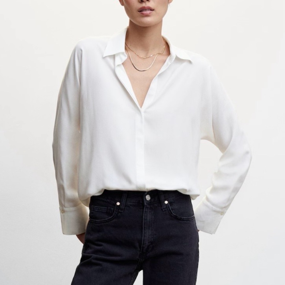 MANGO Women's Oversized Lyocell Blouse Shirt